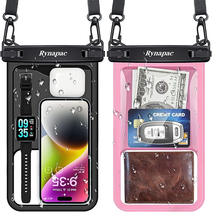[Up to 10"] Large Waterproof Phone Pouch Bag - 2 Pack IPX8 Waterproof Phone Case for iPhone 17 16 15 Pro Max Galaxy S26 S25 Ultra, Touchscreen & Underwater Photography, Beach Cruise Travel Essentials
