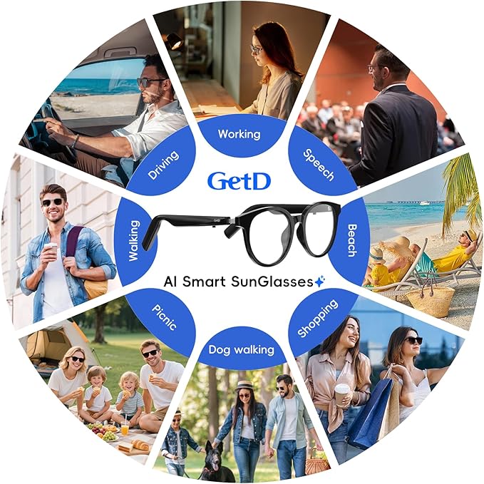 GetD AI Glasses for Men & Women, Smart Glasses Powered by ChatGPT with 74-Language Translation, Bluetooth 5.4 Glasses,Blue Light Filtering,11H Music Play for Driving, Travel, Business Daily Use
