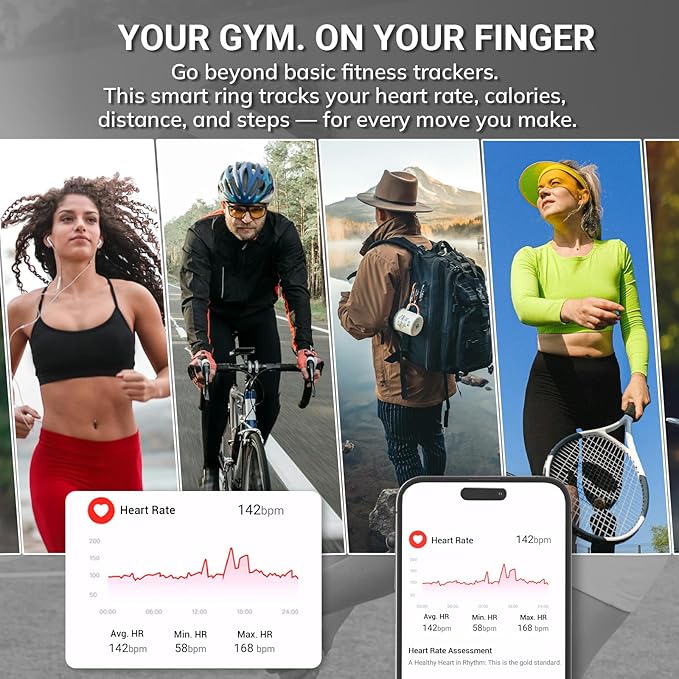 Mworld Smart Ring, Fitness & Health Tracker with Emotional AI Analysis, Sleep Monitor, Heart Rate/SpO2 Tracking, 10ATM Waterproof for Men and Women - Ceramic Material (Black, 10)