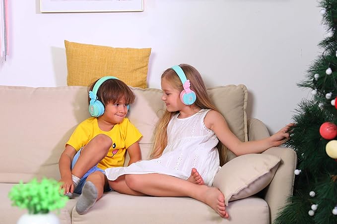 Kids Bluetooth Headphones, Riwbox BT05 Wireless Kids Headphones Over Ear with Volume Limited and Mic/TF Card Compatible for iPad/iPhone/Tablet (Pink&Green)