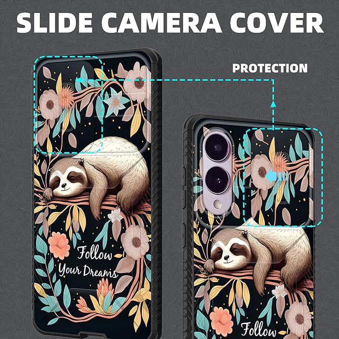 for Galaxy S25 Edge Case Built in Slide Camera Lens Cover,Heavy Duty Shockproof Protection Dual Layer Case for Samsung Galaxy S25 Edge 2025,Cute Baby Sloth On The Tree