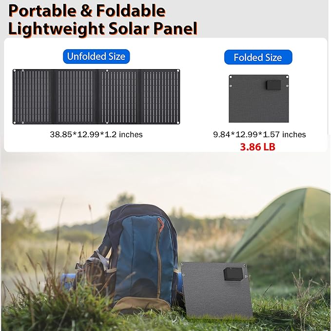 40 Watt Portable Solar Panels for Portable Power Station, 24% High Efficiency, 40W Monocrystalline Foldable 18V DC Output Solar Panel Charger with QC3.0 USB-A & Type-C for Hiking Outdoor Camping RV