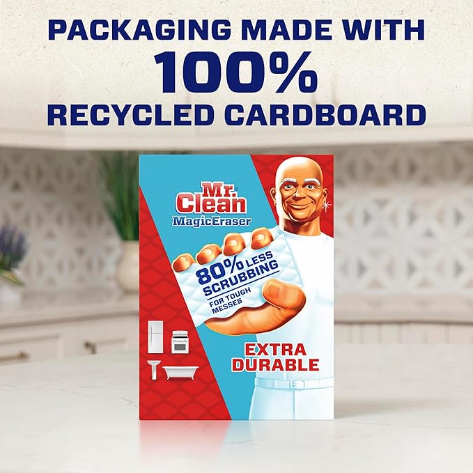 Mr. Clean Magic Eraser, Extra Durable, Multi Purpose Cleaner, Shoe, Bathroom, Shower, and Car Window and Windshield Cleaner, Cleaning Pads, 10 Count