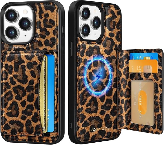 for iPhone 11 Pro Max Case with Wallet - Fits 4 Card Slots, Compatible with MagSafe for Women Aesthetic Durable PU Leather Credit Card Holder Kickstand Phone Cover for Apple 11 Promax, Leopard