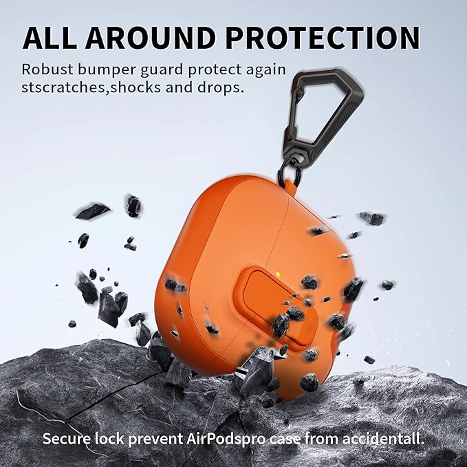 for AirPods 4 Case with Lock,TPU Leather Texture Protective Durability Anti-Lost & Shockproof Protective Cover Accessories with Cleaning Kit in Keychain for Apple AirPods 4 Generation (Orange)