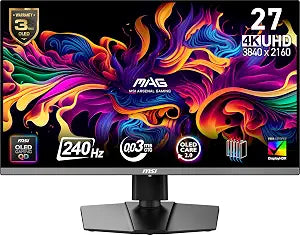 msi MAG 272UP QD-OLED X24 27-Inch 4K UHD Gaming Monitor, 3840 x 2160, Quantum Dot OLED Panel, 240Hz, 0.03ms, DisplayHDR True Black 400, AMD FreeSync™ Premium Pro, USB C (15W PD), Frame-Less, Black