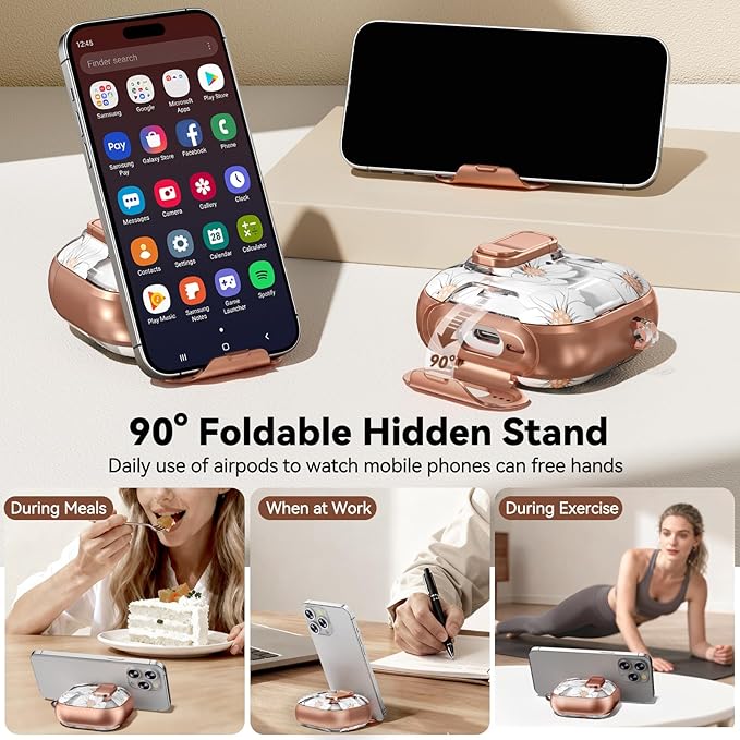 for AirPods 4 Case, with Safty Lock & Phone Stand for Floral AirPods 4th Generation Case Cover for Women Girly, iPod 4 Case with Keychain & Cleaner Kit -White Lily