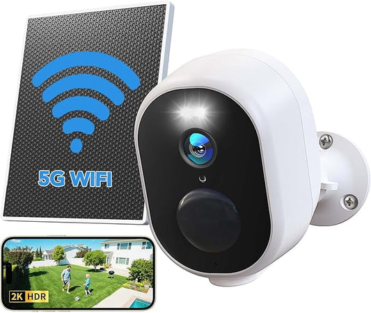 GNCC Solar Security Cameras Wireless Outdoor, 5G & 2.4GHz WiFi, 2K Outdoor Battery Camera, Color Night Vision, AI Detection, Spotlight Alarm, SD/Cloud Storage, Easy Install, Manually Adjust View