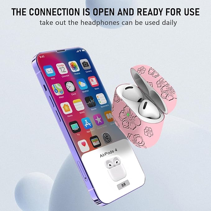 Maxjoy for Apple Airpods 4th Generation Case Cover(2024), Silicone Case with Cleaner Kit & Keychain Compatible Compatible with Airpods 4 case for Women,Men(Pink Flowers)