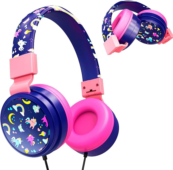 Gabba Goods Kids Safe Headphones, Foldable Tangle-Free 3.5mm Jack, Volume Limiting 85/94dB, Over-Ear with Microphone for School/Toddlers/Teens/Boys/Girls/Ipad/Tablet/Kindle/Phones/Travel/Plane