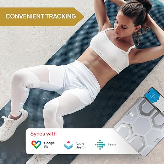 INEVIFIT EROS Bluetooth Body Fat Scale Smart BMI Highly Accurate Digital Bathroom Body Composition Analyzer with Wireless Smartphone APP 400 lbs 11.8 x 11.8 inch (White)