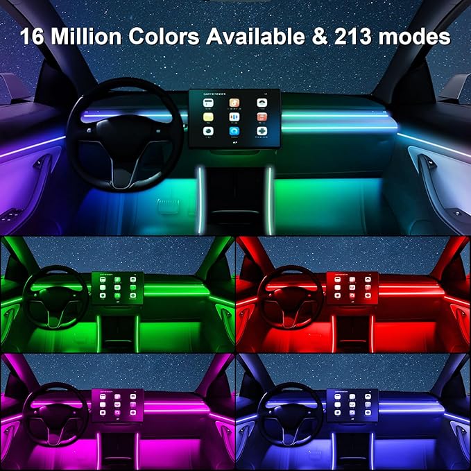 Acrylic Interior Car Lights, 6 in 1 Dreamcolor Ambient Lighting Kit with Wireless APP/Remote/Button Control, USB Car Inside Lighting Accessories with Music Mode for Vehicle Decoration