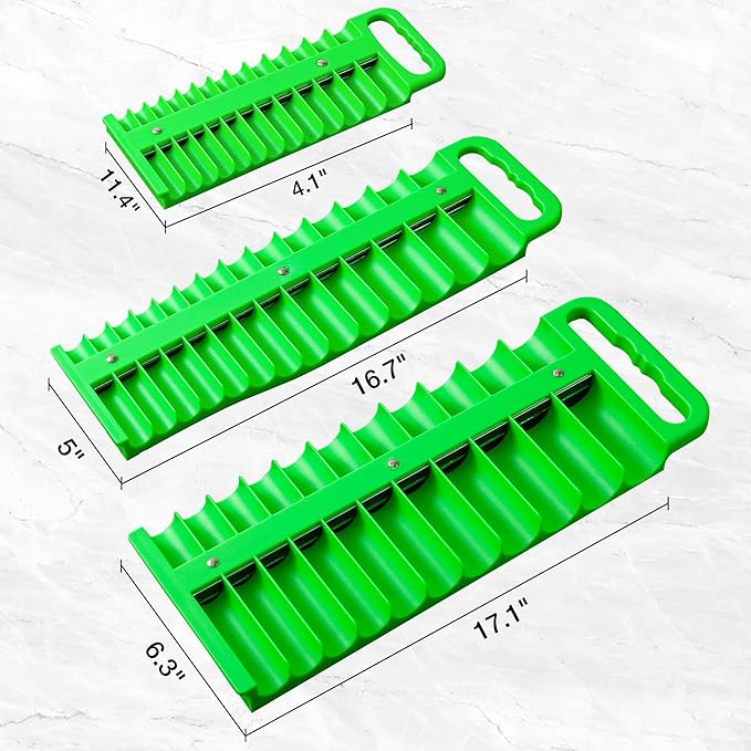 Magnetic Socket Organizer Set, 3 Pcs Green Portable Heavy Duty Socket Rail Set: 1/4-Inch x 22 Pallets, 3/8-Inch x 28 Pallets, 1/2-Inch x 26 Pallets, Hold 76 Sockets - Fit Shallow&Deep Sockets