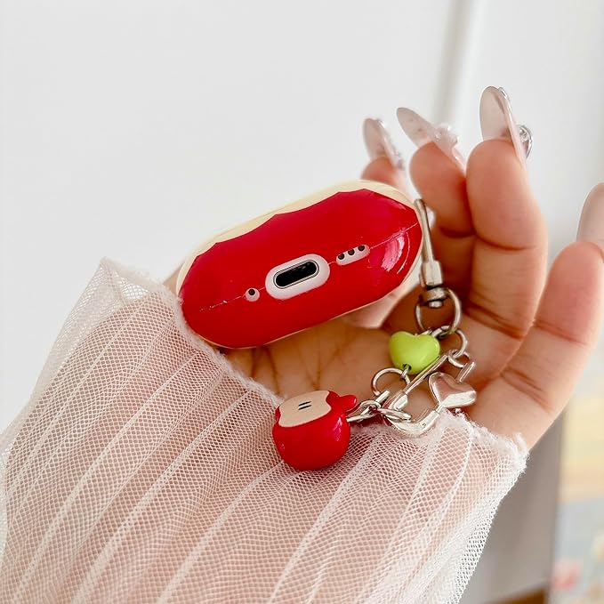 JANDM 3D Fruit Case with Keychain for AirPods,Cute Apples-Shaped Design Aesthetic Shockproof Cover with Strap Women Girls Case for AirPods 2nd/1st Generation