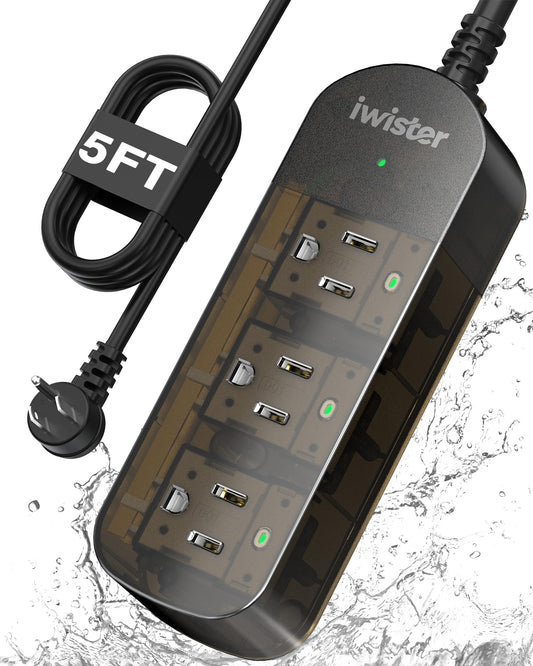 Outdoor Power Strip Weatherproof, 3 AC Outlets, 5FT Extension Cord