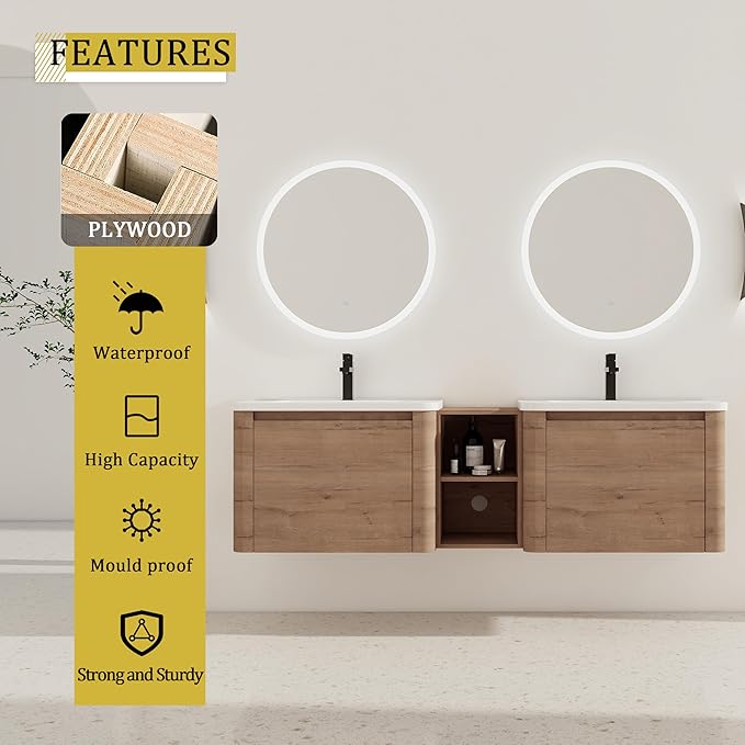 Wall-Mounted Bathroom Sink Vanity Set with White Ceramic Sink and Soft-Close Doors with Side Cabinet. (28'')