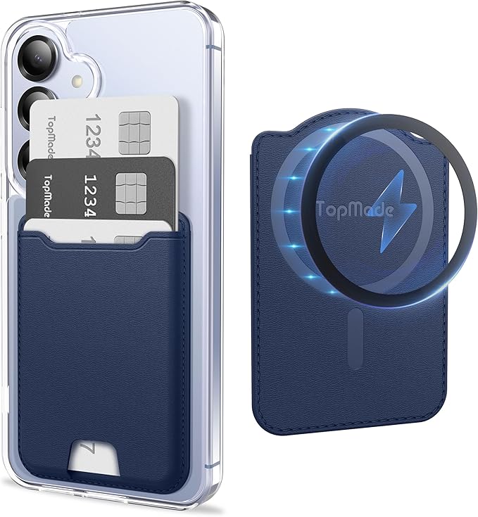 TopMade for MagSafe Wallet, Magnetic Wallet for Samsung Galaxy S26/S25/S24 Series and Z Fold 7 with Magnetic Case, Phone Card Holder for iPhone 17/16/15/14/13/12, RFID Blocking, Fits 4 Cards, Blue