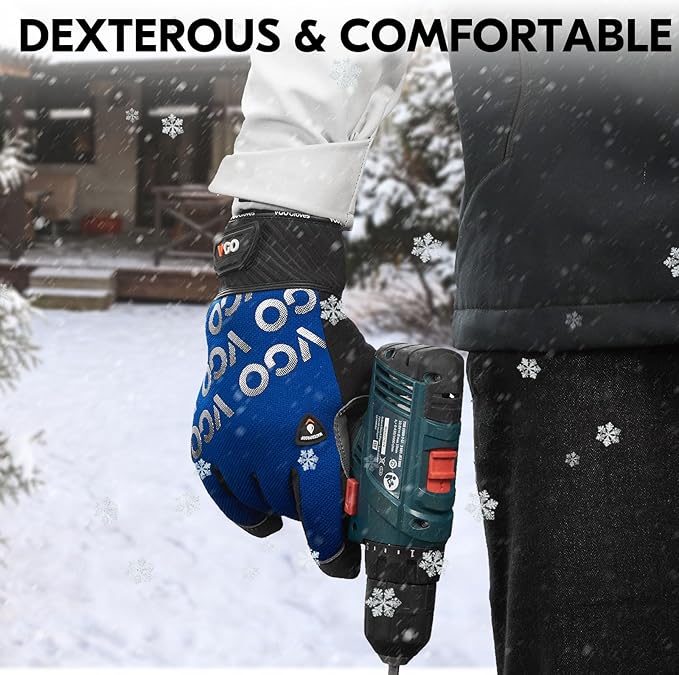 Vgo... 1 Pair Cold Weather Work Gloves Men, Goat Leather Gardening Gloves,Light Duty Mechanic Gloves(Blue,Size L,GA9604F)