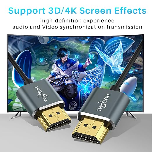 Twozoh Slim 4K Long HDMI Cable 15FT 5 Pack, Ultra Thin & Flexible Skinny HDMI to HDMI 2.0 Cord Support 4K/60HZ 18gbps Laptop, Monitor, PS5, PS4, Xbox One, Fire TV