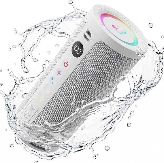 BassBloom Roar 3 Portable Bluetooth Speaker,20W Powerful Sound with Deep Bass,IPX6 Waterproof,24H Playtime,Bluetooth 5.4,RGB Lights,Wireless TWS Pairing (White)