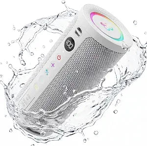 BassBloom Roar 3 Portable Bluetooth Speaker,20W Powerful Sound with Deep Bass,IPX6 Waterproof,24H Playtime,Bluetooth 5.4,RGB Lights,Wireless TWS Pairing (White)