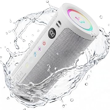 BassBloom Roar 3 Portable Bluetooth Speaker,20W Powerful Sound with Deep Bass,IPX6 Waterproof,24H Playtime,Bluetooth 5.4,RGB Lights,Wireless TWS Pairing (White)