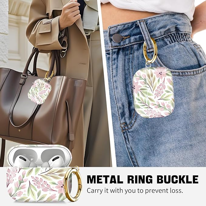 Compatible with AirPod Pro 2nd//1st Generation Case Cover with Key Chain,Full Protective Shockproof Wireless Headphone Case for Airpod Pro 2023/2022/2019（Pink Flowers）