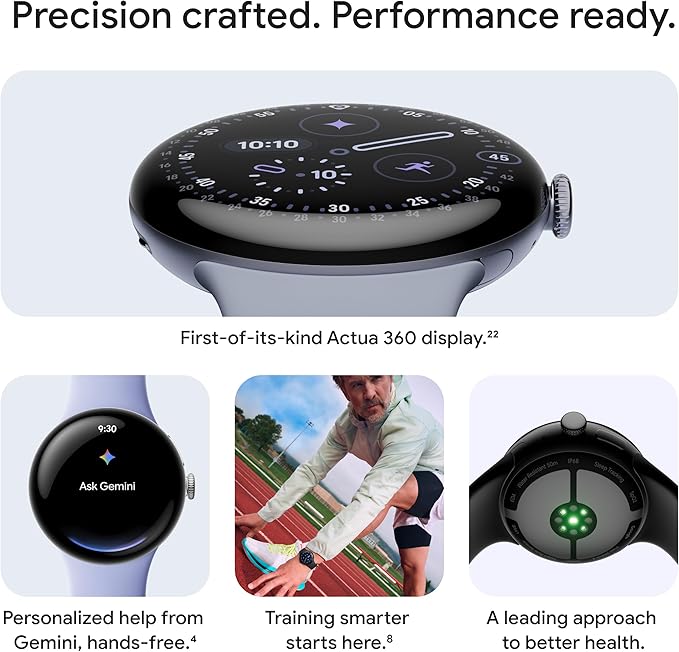 Google Pixel Watch 4 (41mm) - Android Smartwatch - Heart Rate and Sleep Tracking - 30-Hour Battery - Fitness Tracking - Google AI - Matte Black Aluminum Case - Obsidian Active Band - LTE (2025 Model)