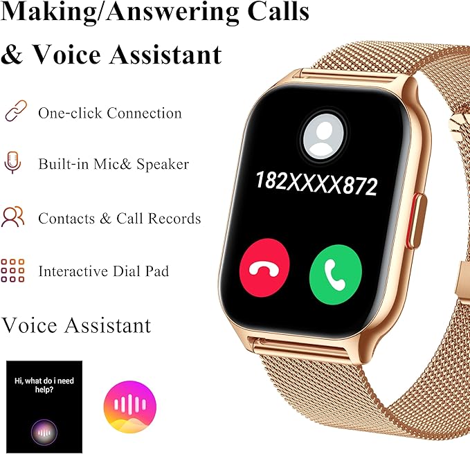 Popglory Smart Watch Answer/Make Calls, 2.01'' Smartwatch with AI Voice Control, Blood Pressure/SpO2/Heart Rate Monitor, Fitness Tracker Watch 2 Straps for Men Women for iOS Android Phones