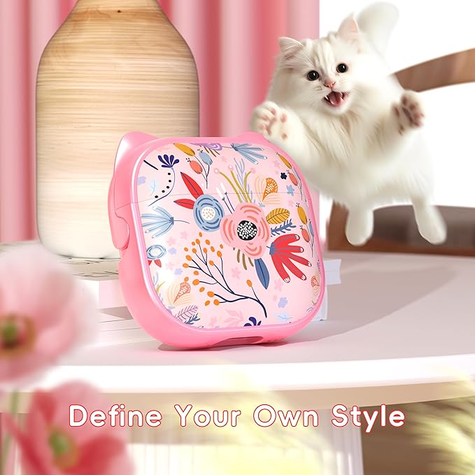 for AirPods 4 Case with Cleaning Kit, Cute Cat Ear Print Design & Cute Buckle, Inverted Phone Holder Design, Top Safe Lock Buckle Design, for Girls AirPods 4 case 2024, Pink Flower