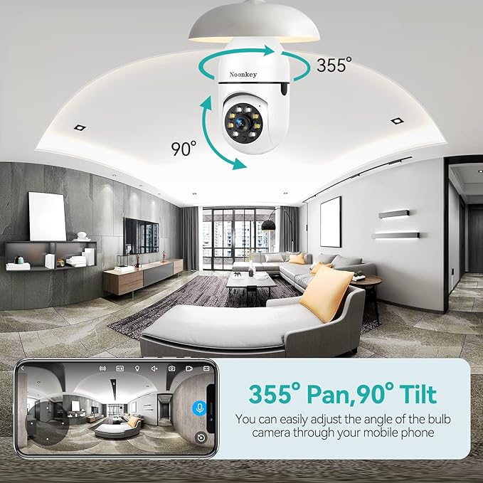 2K/3MP Light Bulb Security Camera, 5G& 2.4GHz WiFi Alexa E27 360° Light Socket Camera for Outdoor, Wireless WiFi Home IP Camera with Motion Tracking Alarm, Color Night Vision,Two-Way Talk