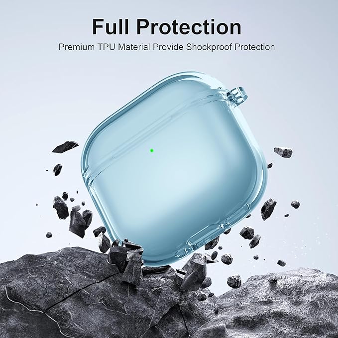 Valkit Compatible AirPods 4th Gen Case Cover, Soft TPU Protective Case with Cleaner Kit, Shockproof with Keychain - Clear Blue