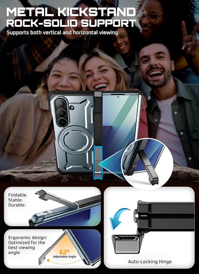 SUPCASE for Samsung Galaxy Z Fold 7 Case with Kickstand (UB Grip), [Built-in Tempered Glass Screen Protector] [Hinge Coverage] Military-Grade Protection Phone Case, Tilt