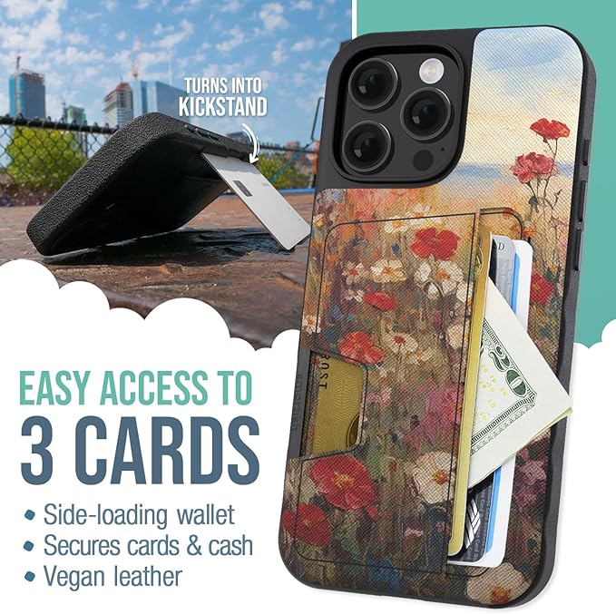 Smartish® iPhone 16 Pro Max Wallet Case - Wallet Slayer Vol 2 [Slim + Protective] Credit Card Holder w/Kickstand - Drop Tested Hidden Card Slot Cover for Apple iPhone 16 Pro Max - Wildflower Fields