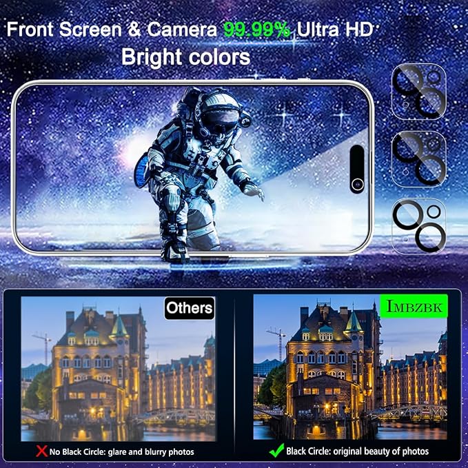 IMBZBK 3 Pack Privacy Screen Protector for iPhone 15 Plus Tempered Glass with 3 Camera Lens Protector, Accessories 9H Anti Spy for Apple 15 Plus, 2.5D Curved, Case Friendly, Transparent