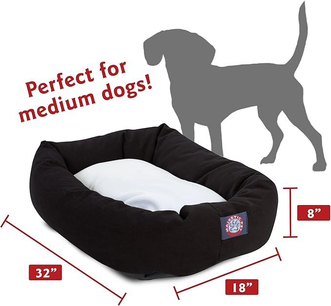 Majestic Pet 32 Inch Poly-Cotton Sherpa Calming Dog Bed Washable 32x18x8 (inch) – Cozy Soft Round Donut Dog Bed with Spine for Head Support - Pet Bed Medium - Black