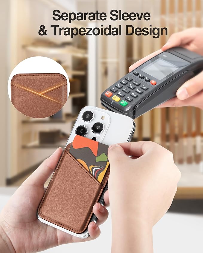 Miroddi for MagSafe Wallet, Magnetic Wallet Card Holder for iPhone 16/15/14/13/12 Series, 0.12" Invisible Ultra-Thin Magnetic Phone Wallet, 2 Independent Card Slot, Vegan Leather, Brown