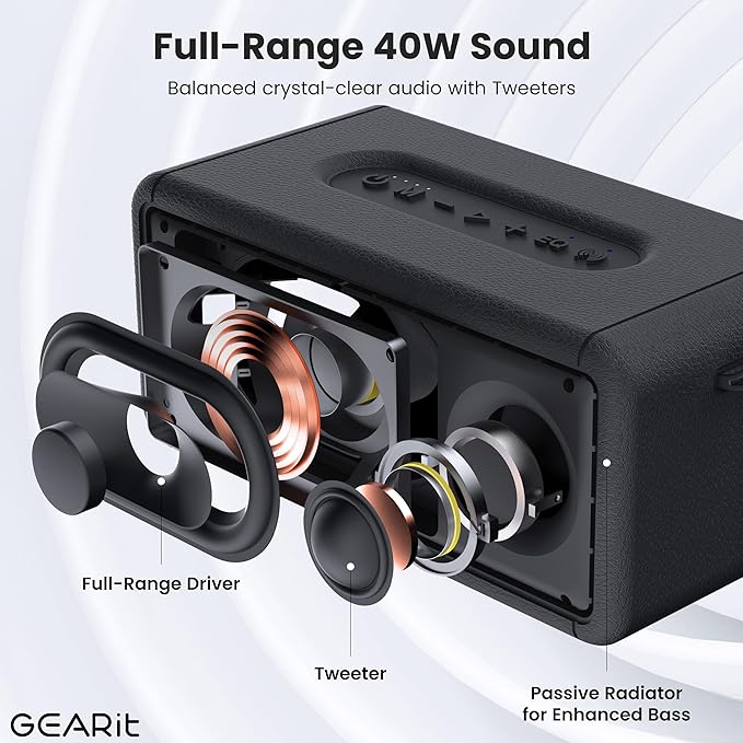 GEARit Portable Bluetooth Wireless Speakers - IPX6 Waterproof Speakers - 40W Loud Wireless Outdoor Speaker - AUX & TWS Pairing - Perfect for Gift, Home, Vacation