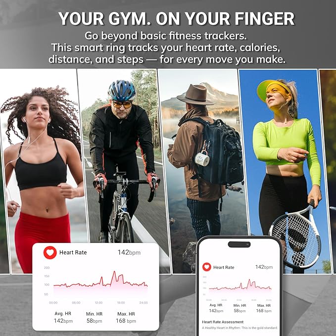 Mworld Smart Ring for Stress & Emotional Tracking, Health Fitness Tracker with Heart Rate Monitor, Sleep Analysis, 10ATM Waterproof, for Men and Women - Steel Material (Silver, 7)