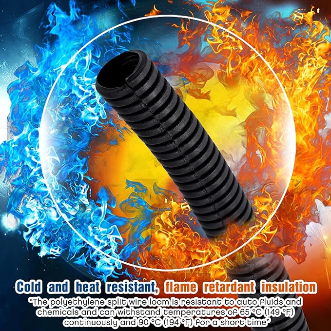 Sasylvia 1.5'' x 20 ft Split Wire Loom Cord Protector Tubing Split Conduit Protector Tubing Convoluted Tube Flexible Electrical Wire Cover Protective Sleeves(Black)