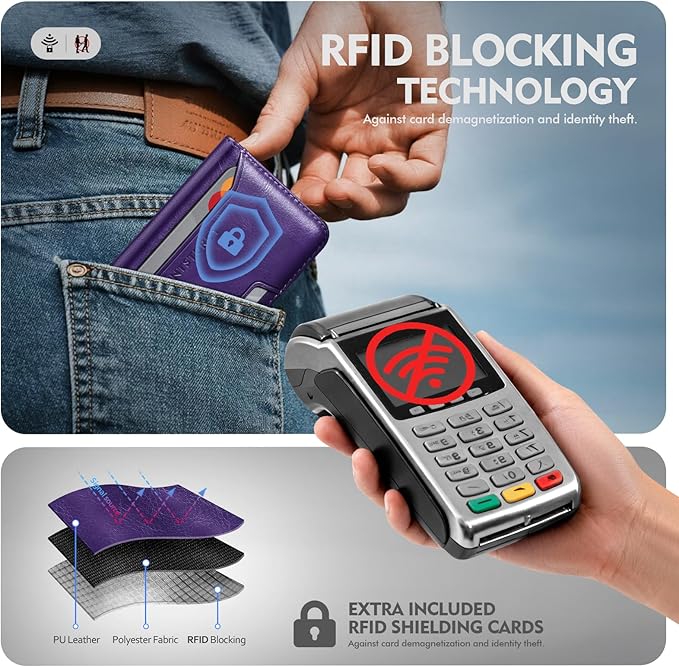 Antsturdy for Magsafe Wallet Stand with Holder,PU Leather RFID Blocking Card Holder,5 Card Slots,Strong Magnet Minimalist Flip Folio Kickstand for iPhone 17/16/15/14/13/12/Pro/Max/Plus/Air,Purple