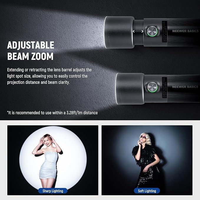 NEEWER BASICS RGB Photography Flashlight, 4 Color 10W Portable LED Video Spotlight with 20 Gobo Filters/7500mAh, Aluminum Alloy Patterned Ambient Sunset Light for Video Recording Studio Lighting, FL10