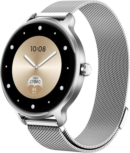 Smart Watch for Women, 1.27" AMOLED Screen Smartwatch with Answer/Make Call for iPhone/Android/Samsung, Fitness Tracker with 120+ Sport Modes, Heart Rate/Sleep/Health Monitor, IP68 Waterproof, Silver