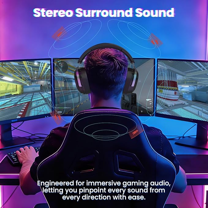 ATTACK SHARK G800 Wireless RGB Gaming Headset:7.1 Surround Sound-50mm Drivers-Memory Foam Ear Pads,Wired/2.4Ghz/BT,Ultralight,Durable Aluminum Frame,Detachable Mic,Programmable for PC Mac Gamer(Black)