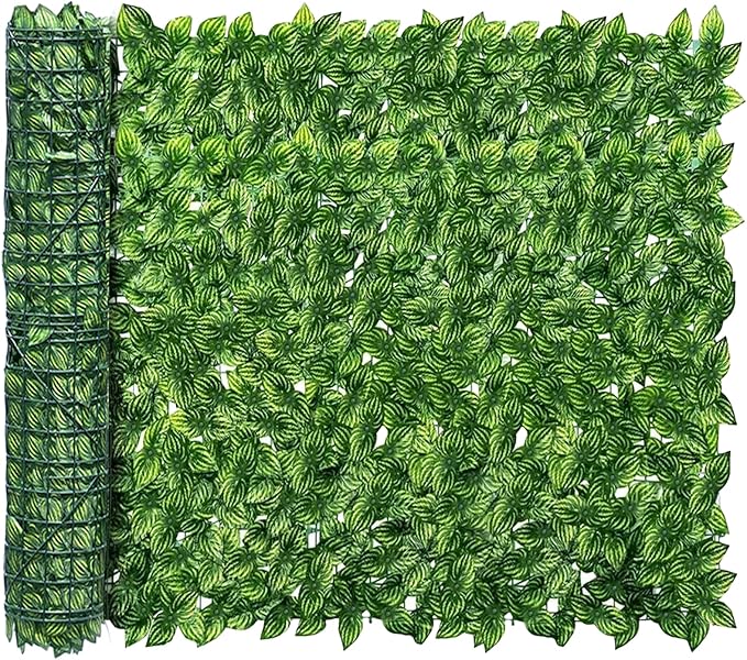 Artificial Ivy Privacy Fence Screen, 120x40 inch Artificial Hedge Grass Wall, Faux Ivy Fence Privacy Screen, Decoration for Patio Balcony Garden Backyard Indoor Outdoor Decor, Color Watermelon Leaves