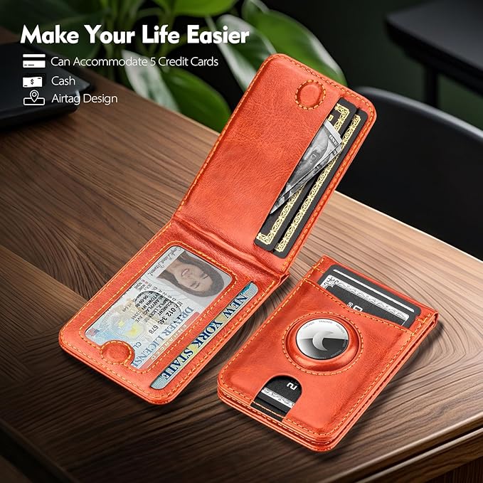 Compatible with Magsafe Case with RFID Blocking Card Holder AirTag pocket for iPhone 17/16/15/14/13/12 Pro/Pro Max/PlusSeries,Not Fit iPhone Mini,Orange