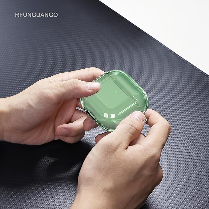 RFUNGUANGO AirPods 4 Case Clear, Soft TPU Transparent with Cleaning Kit & Keychain, Compatible with Magsafe, Compatible Apple AirPods 4 (2025) Generation Protective Case, Green