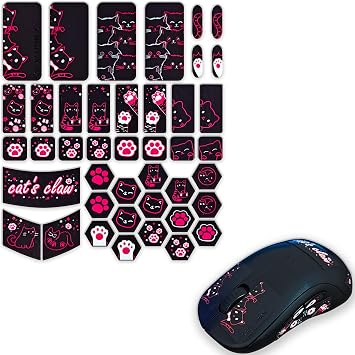 X-Raypad Gaming Mouse Grips Tape, Universal Pre-Cut Cicada Wings, E Sports Anti-Slip, Ural-Thin Zero Touch Feel,Universal Non-Slip Tape of Various Shapes Suitable for All Mice (Red Black Kitty)