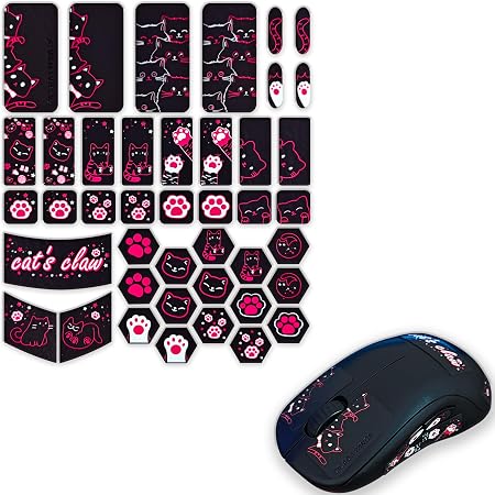 X-Raypad Gaming Mouse Grips Tape, Universal Pre-Cut Cicada Wings, E Sports Anti-Slip, Ural-Thin Zero Touch Feel,Universal Non-Slip Tape of Various Shapes Suitable for All Mice (Red Black Kitty)