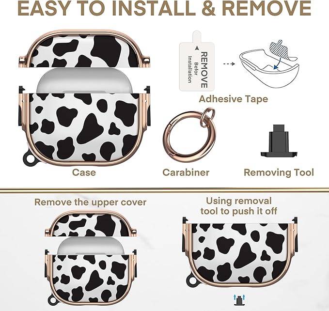 Maxjoy for AirPods 4 Case with Lock, Cute AirPods 4 Case Lock Protective Hard AirPod 4 Generation Cover for Women Men with Keychain Clip for AirPod 4th Generation Cover 2024, Cow Print
